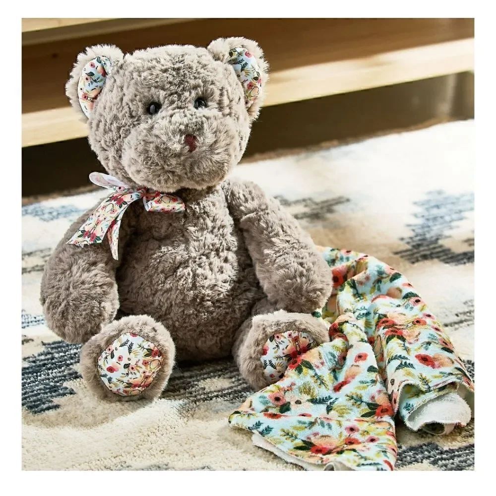 Nwt Grey Plush Bear with 29 x 29 inch Blanket Set, by Way To Celebrate